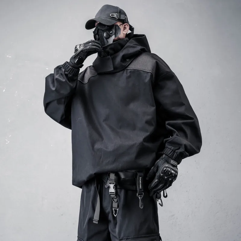 HKSH Spring Autumn New Men Heavy Functional High Street Oversized Dark Hooded Jackets Trendy Casual Patchwork Sweatshirt HK18384