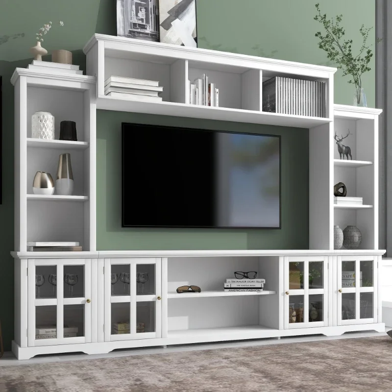 Minimalism Style Entertainment Wall Unit with Bridge Modern TV Cabinet Console Table for TVs Up to 70