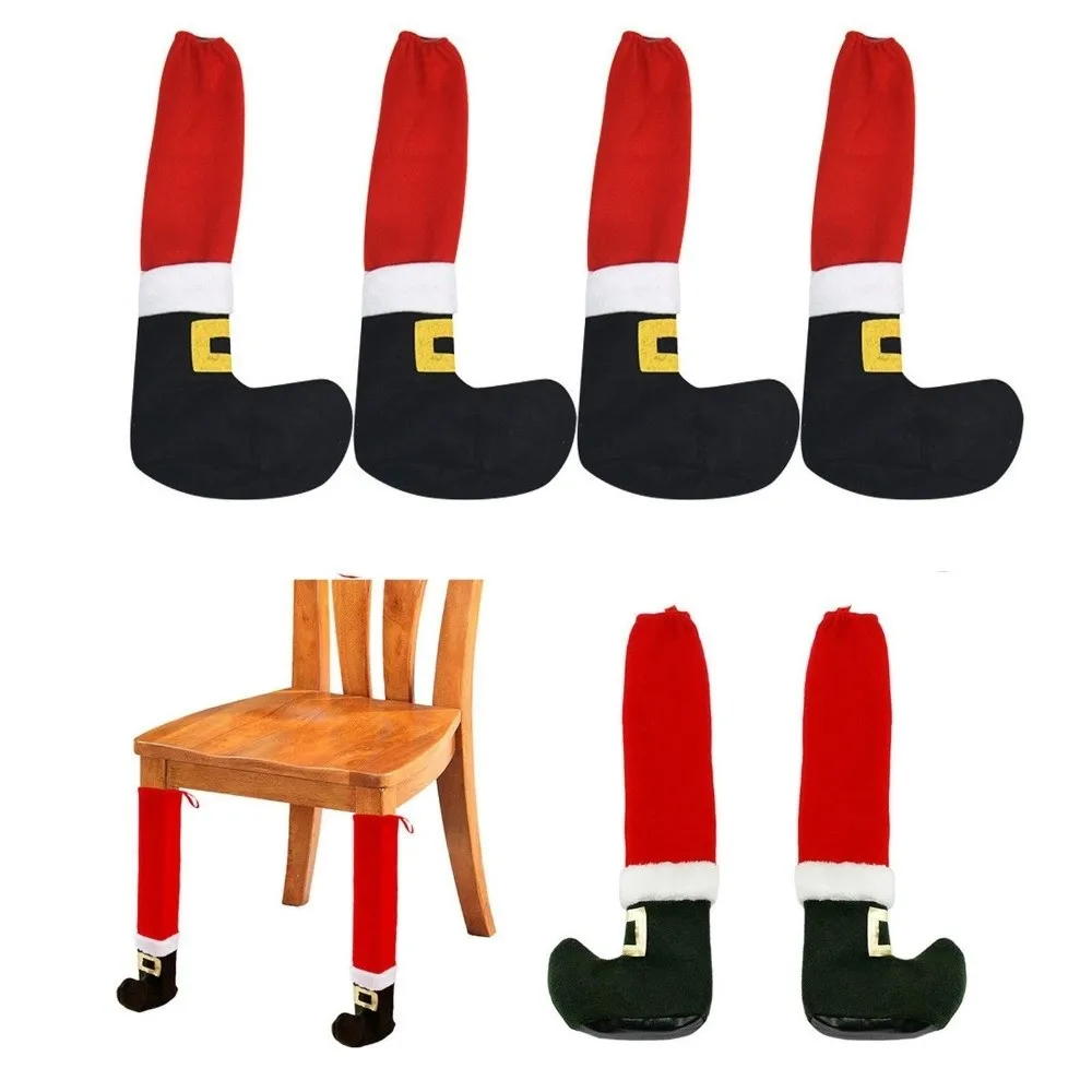 4PCS Anti Slip Christmas Table Chair Leg Cover Santa Claus Boots Covers Merry Christmas Decors Furniture Leg Pad Happy New Year