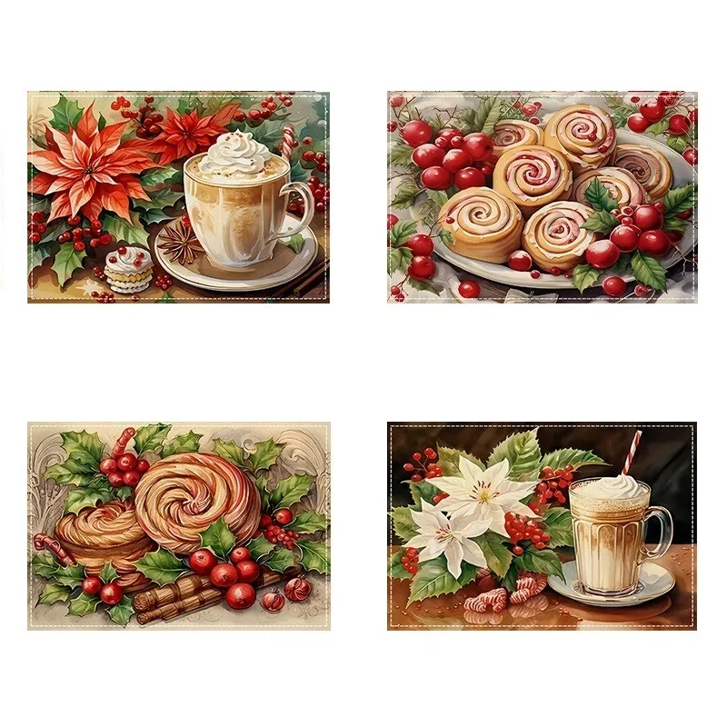 Christmas Placemats Set of 4, 30x45cm Gingerbread Xmas Winter Table Mats for Party Kitchen Dining Decoration