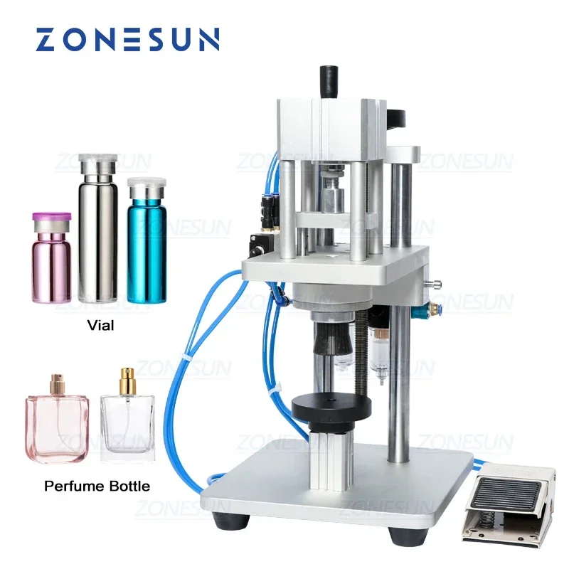 

ZONESUN Pneumatic Perfume Oral Vial Capping Machine Liquid Penicillin Injectable Bottle Aluminum Plastic Glass Crimper