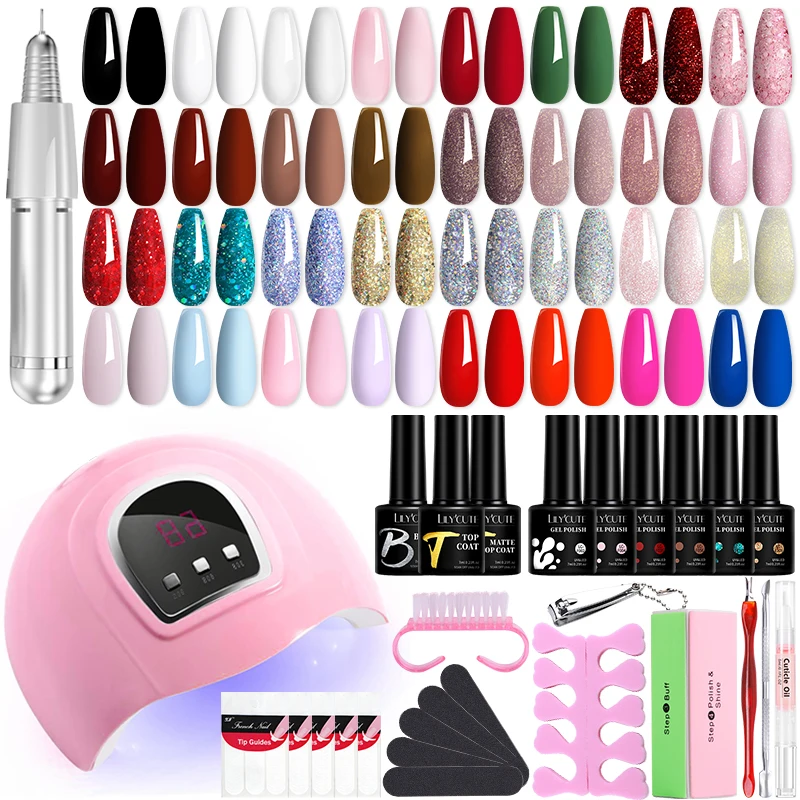 LILYCUTE Full Manicure Set Color Gel Nail Polish With Professional UV Lamp Dryer Nail Electric Drill For Nail Art Salon Tool Kit