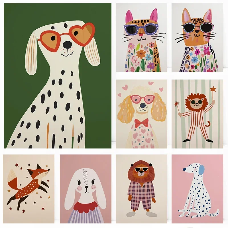 Basset Hound Dog In Sunglass Cool Lion Pink Pajama Poster Print Wall Art Pictures Canvas Painting Room Bedroom Home Decor Gift