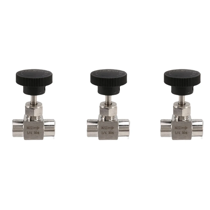 

3X 1/4 Inch BSP Equal Female Thread SS 304 Stainless Steel Flow Control Shut Off Needle Valve