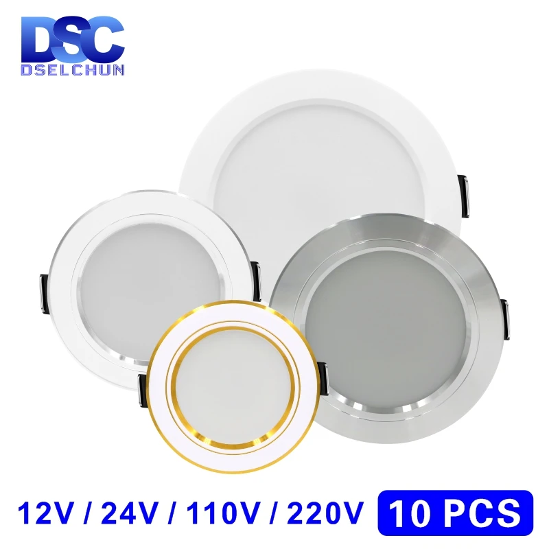 

10pcs/lot Led Downlight 12V 24V 110V 220V 5W 9W 12W 15W 18W Recessed Ceiling Light 3/4/5 inch Round Panel Down Light Spotlight