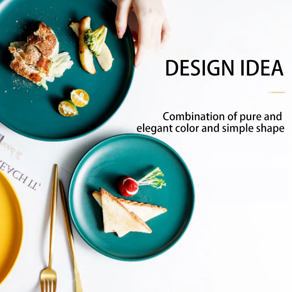 

1Pcs 8 Inches Dark Green Ceramic Plate Round Shape Coloured Glaze for Western Steak Pasta Salad Everyday Use