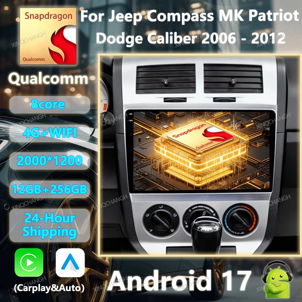 Android 17 Car Radio For Dodge Caliber Jeep Compass 1 MK Patriot 2006 - 2010 Multimedia Video Player Qualcomm QLED Carplay Auto