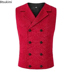 Vintage Black White Red Double Breasted Sleeveles Suit Jacket Men Victorian Steampunk Vest Renaissance Medieval Gothic Waistcoat