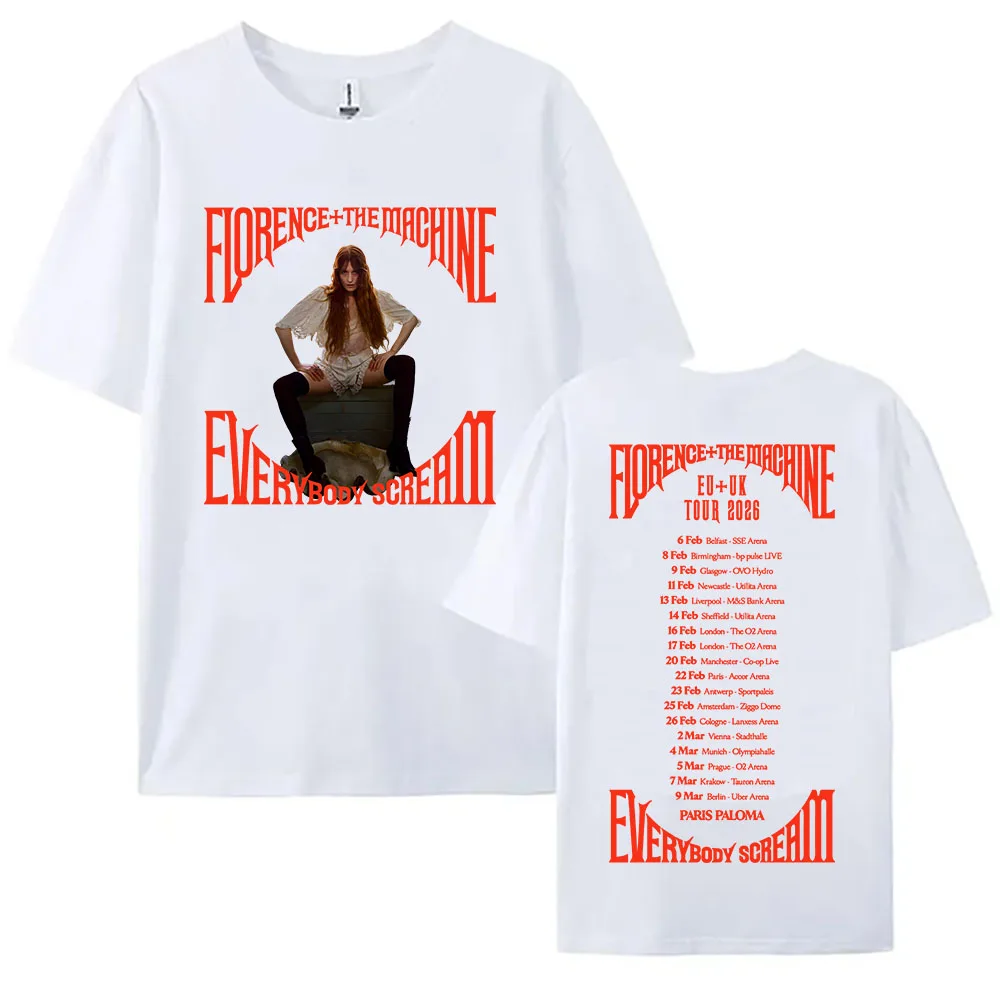 2026 Everybody Scream Tour T-shirt Florence + The Machine Band Printing Tshirts Loose Short Sleeve Cotton Female T Shirt Unisex