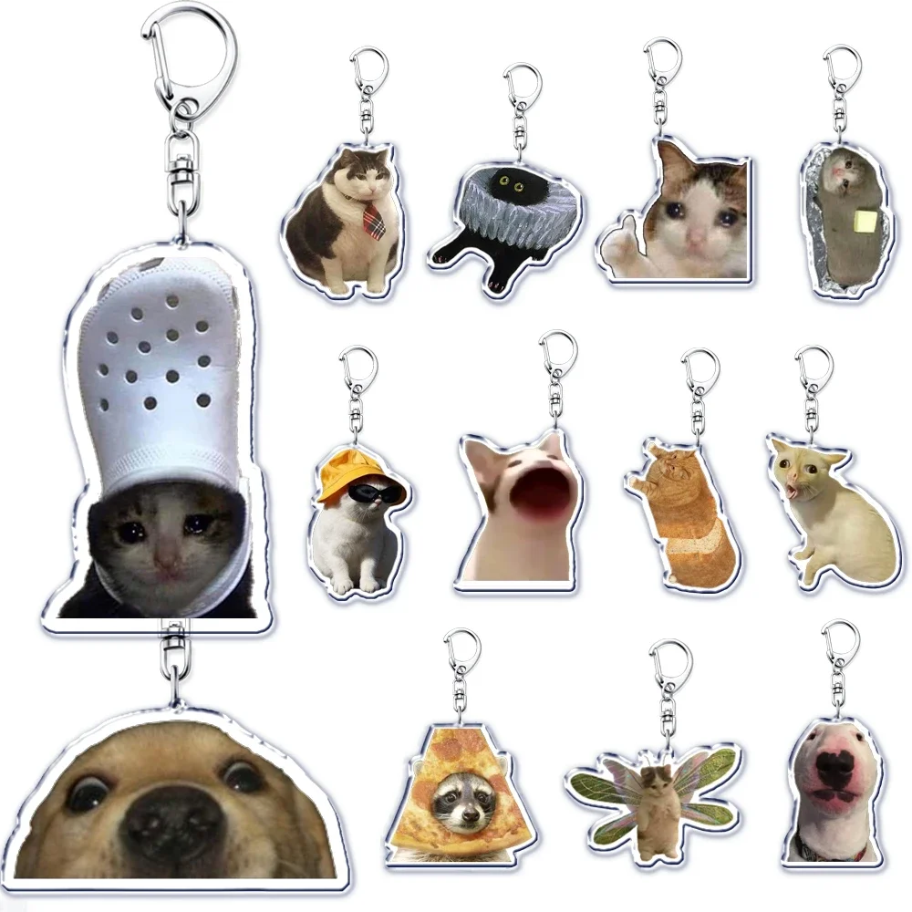 Super Cute Bread Popping Cat Meow Meme Key Chain Keychains Ring for Accessories Bag Pendant Keyring Jewelry Fans Love Gifts