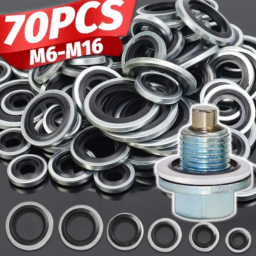 

70pcs Universal Self-Centering Gasket Galvanized Steel Nitrile Rubber Bonded Seal Washers Oil Drain Gasket for Sump Screw M6-M16