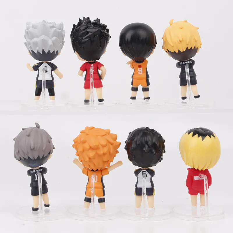 8 Pcs/Lot Haikyuu Q Ver. Volleyball Hinata Shoyo Sugawara Koushi Oikawa Tooru Model Figures Sitting Stands Ornaments Gifts