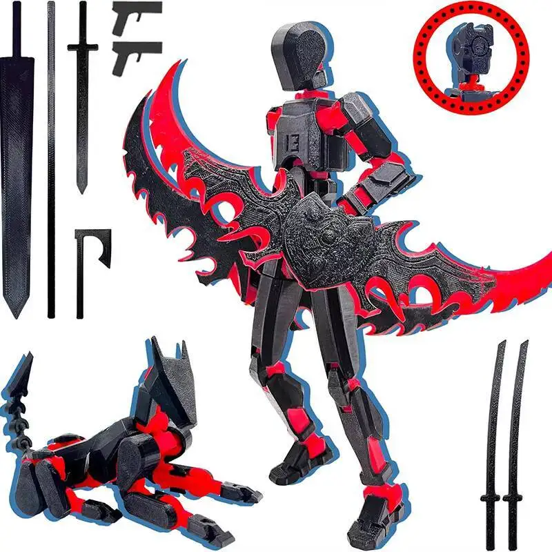 Set de Figuras de Acción 3D T13, Robot Titan 13, Figuras de Acción Impresas en 3D, Articuladas y Móviles, Color Negro y Rojo