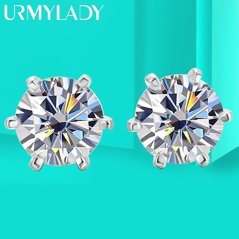 

URMYLADY 1ct Moissanite Earrings for Women Wedding Fine Jewelry with GRA s925 Sterling Sliver Plated 18k White Gold Stud Earring