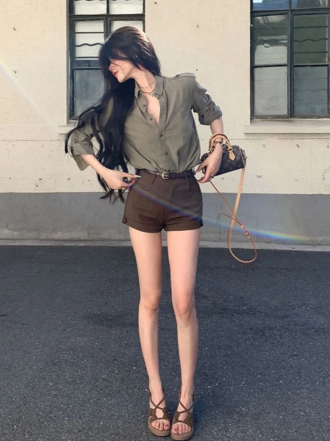 Coupe ample longue Sve vêtements de travail irt femmes début du printemps Vintage coréen Sle militaire een décontracté Ne ort longueur