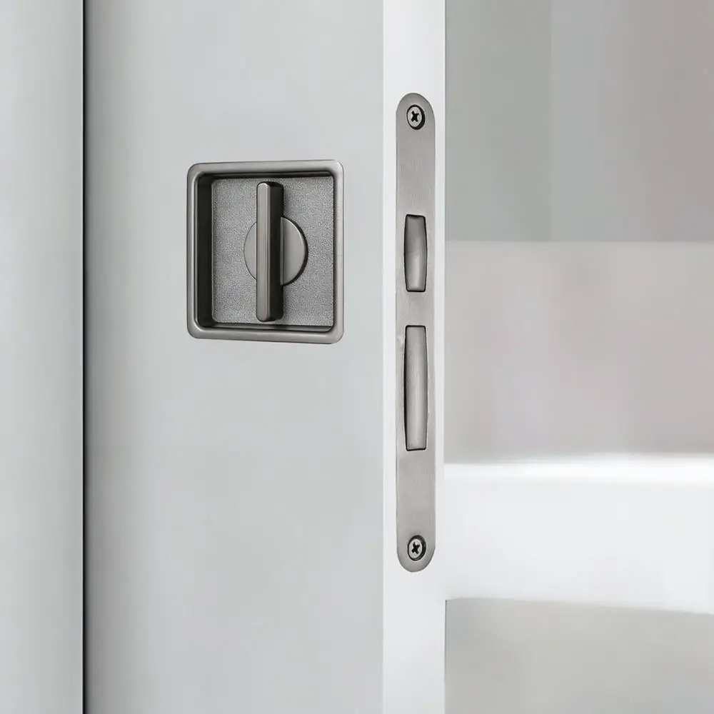 Hidden Sliding Door Lock Pocket Hardware Security Latch Zinc Alloy Privacy Handle Rectangular Flush Lock For Bathroom Bedroom