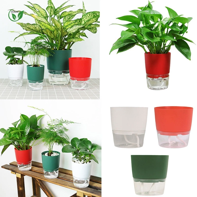 1Pc Plant Pot Self Watering Clear Plastic Flowerpot Double-Layer Water Storage Automatic Water Absorption Potted Flowerpot