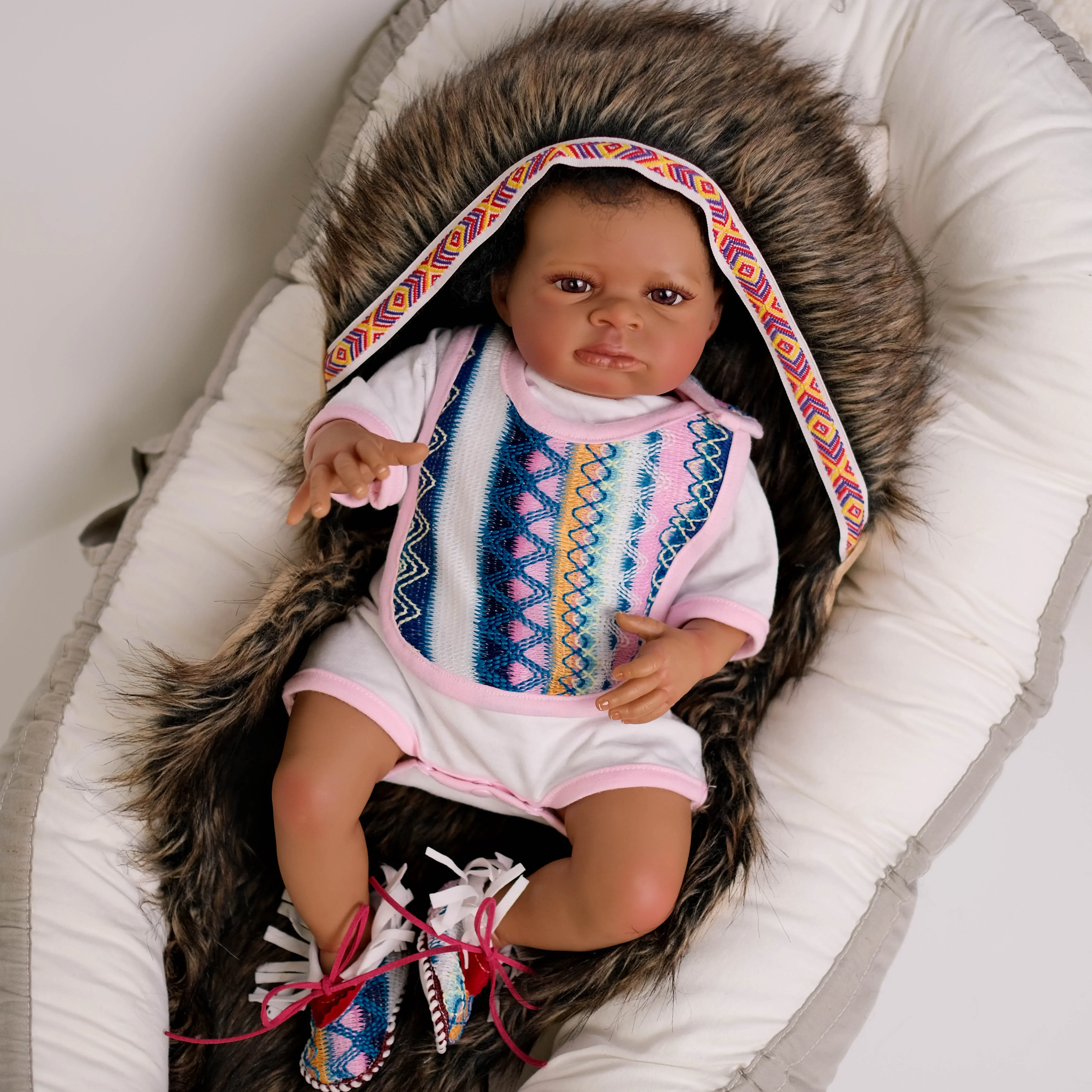 NPK 20inch Lanny Indian doll Lifelike Reborn Baby Newborn Doll Cuddly Baby Multiple Layers Painting  With Dark Skin