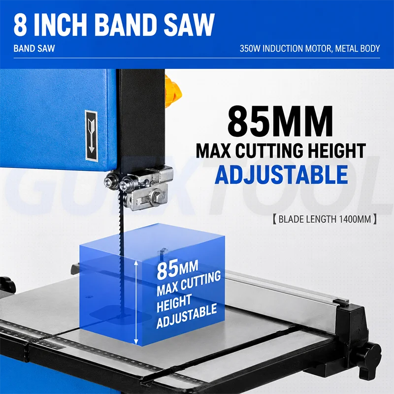 Benchtop Vertical Band Saw Woodworking Cutting Machine Powerful Motor Smooth Accurate Cutting Stable Workbench for Wood Metal