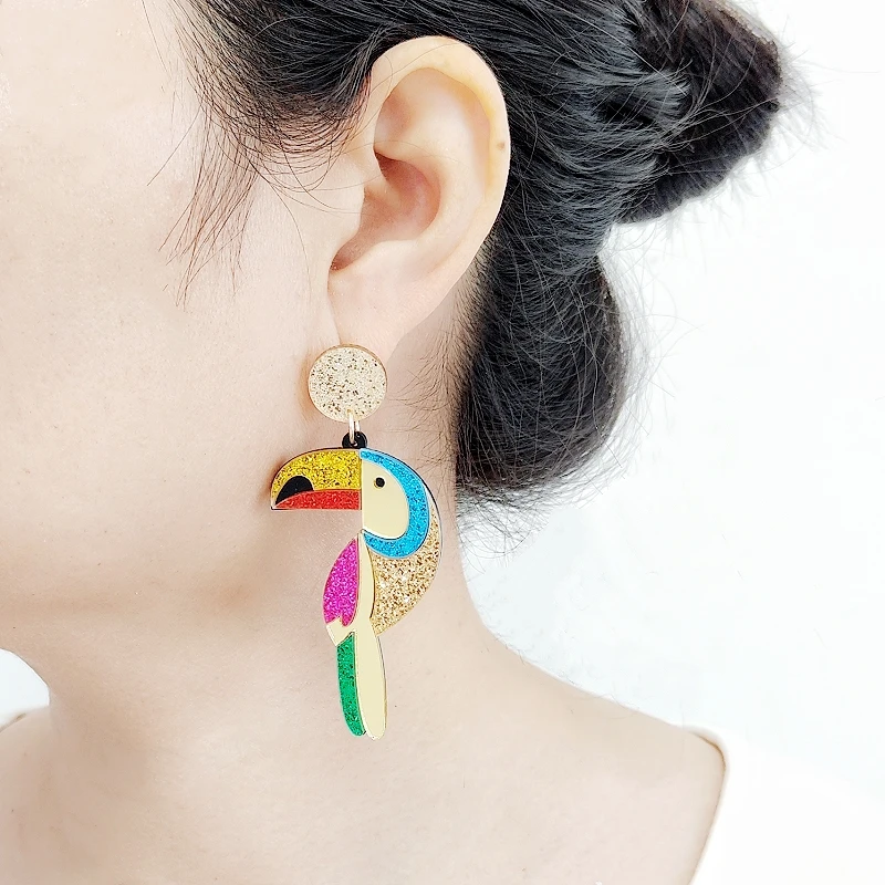 KUGUYS Women Acrylic Earrings Original and Funny Parrot Jewelry Vintage Fashion Bird Accessories