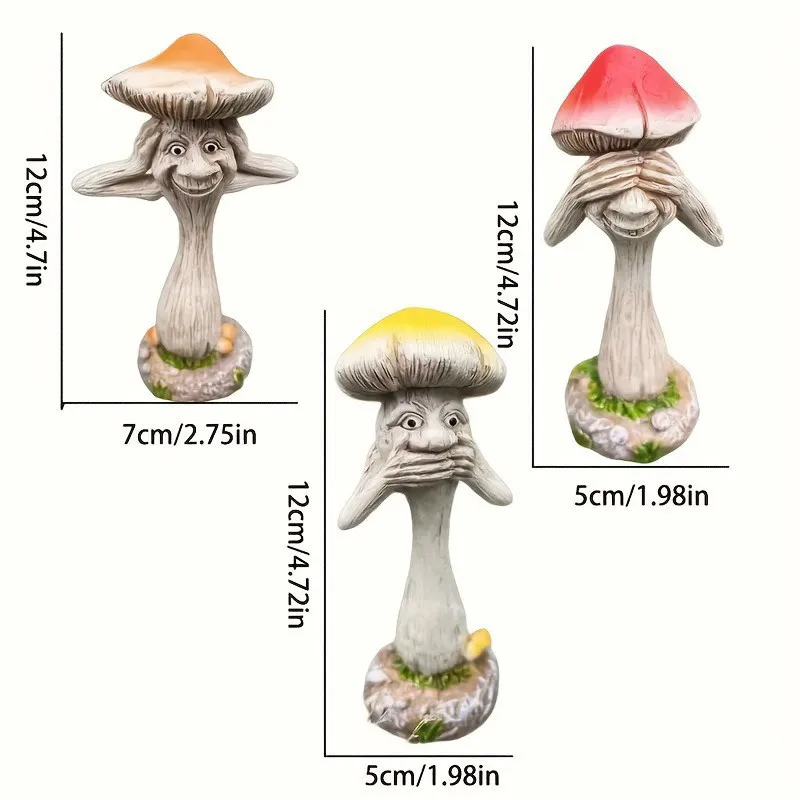 3PCSWhimsical Mushroom People Figurines Set Fairy Tale Spooky Garden Sculpture, Quirky Cottagecore Home Decor & Office Ornaments