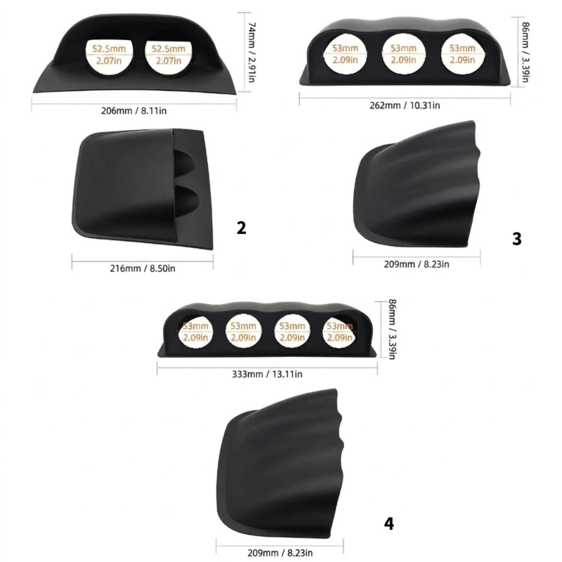 Vehicle Interior Gauge 52Mm Quads Gauge Mounting Panel for DIY Dashboard Setup