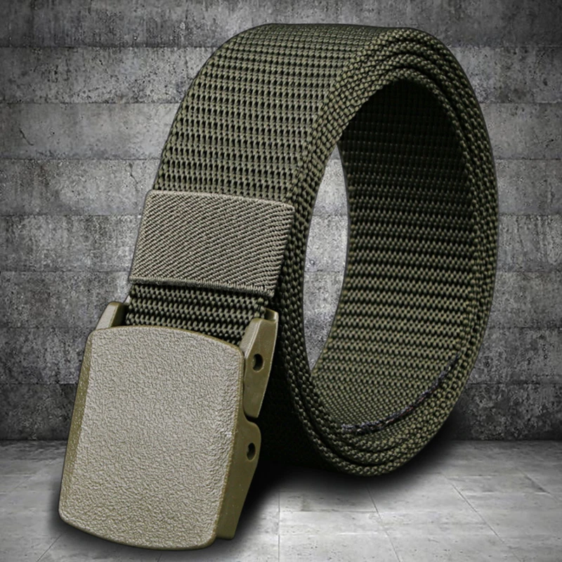 Cinturón informal ligero y transpirable para hombre, cinturón táctico de lona con hebilla automática para exteriores, entrenamiento militar, control de seguridad