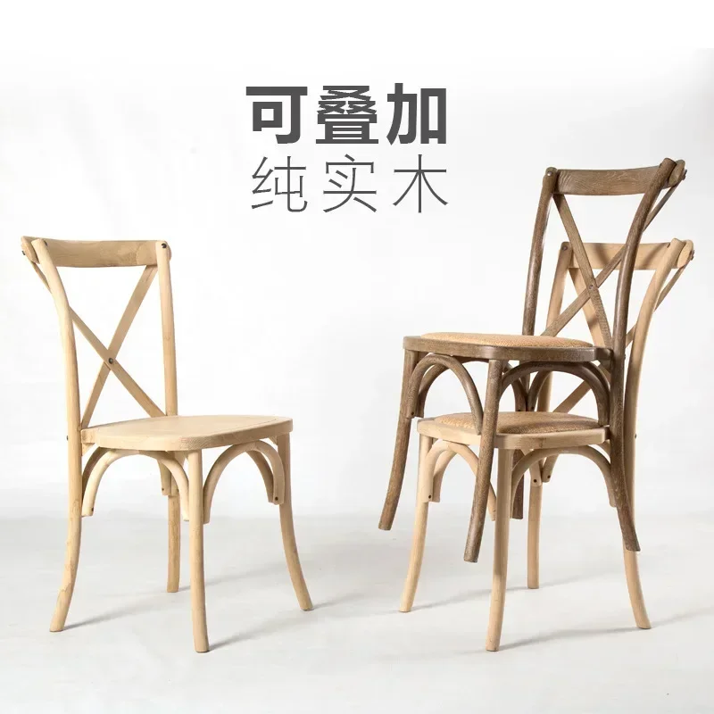 Solid Wood Dining Chair Furniture American Country Retro Back Chair French Back Fork Chair Stackable Comedor 4 Sillas