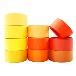 10 rotoli, 0.86 pollici/22mm X 2 yarde/rotolo tinta unita giallo arancione serie nastro in Grosgrain per nastro da regalo, 1 yc44815