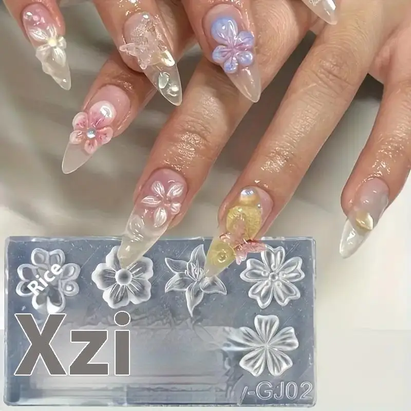 2 pezzi 3D Sakura stampo per unghie in silicone giglio fiore a cinque petali stampo trasparente per unghie fai da te decorazione per unghie strumenti di progettazione manicure
