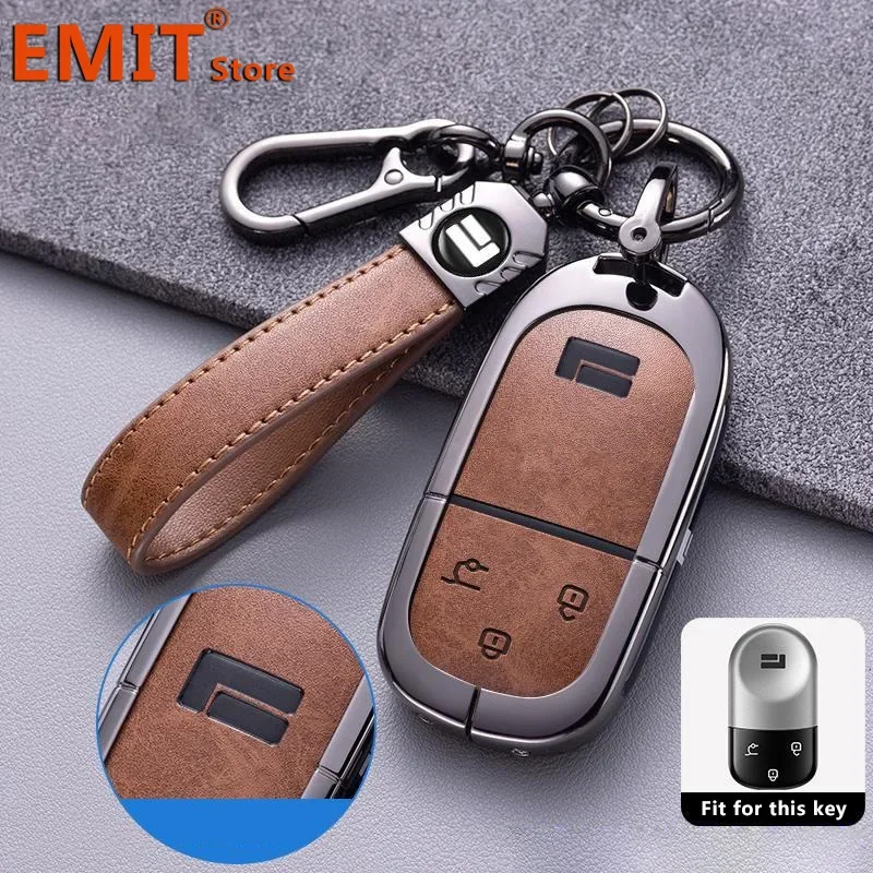 Zinc Alloy Leather Key Fob Polestones for BAIC JISHI Polestone 01 Remote Cover Case Shell Keychain Ring Holder Accessories