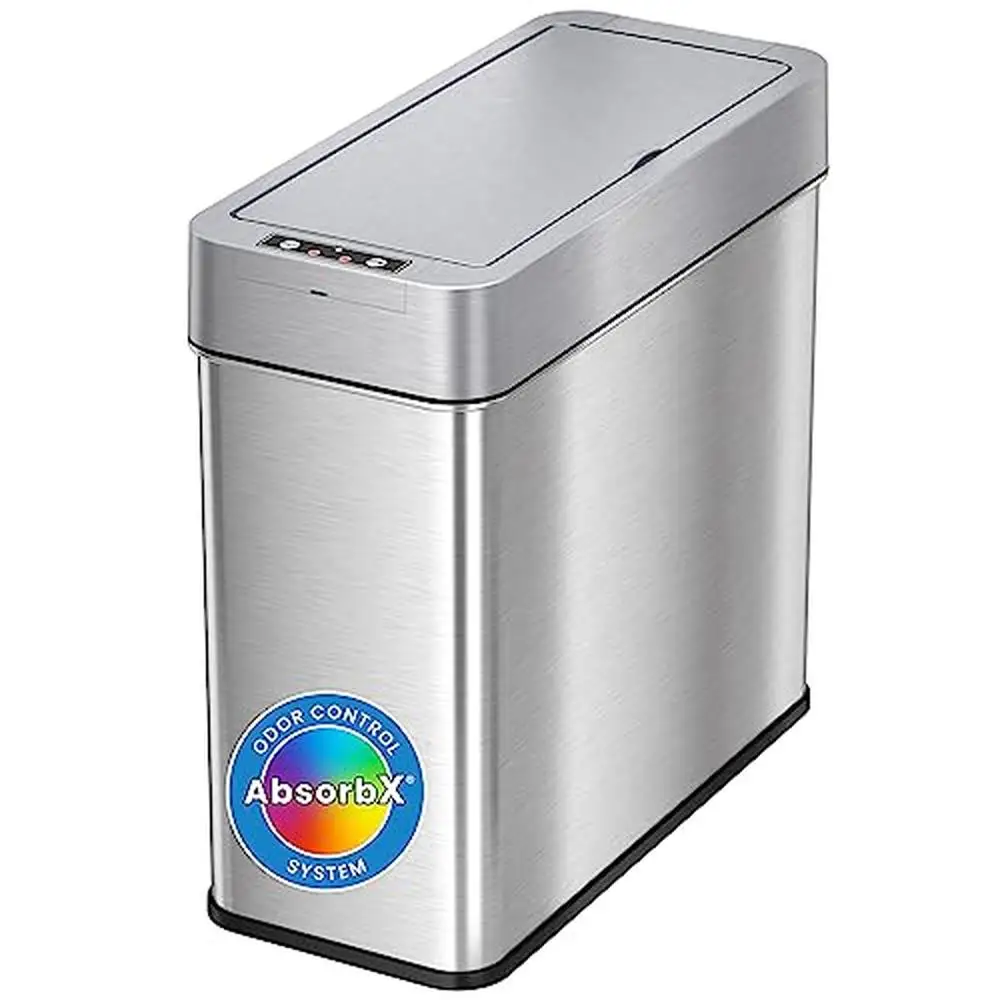 

Slim Stainless Steel 4 Gallon Touchless Garbage Can with AbsorbX Odor Control Motion Sensor Automatic Trash Bin Bathroom Kitchen