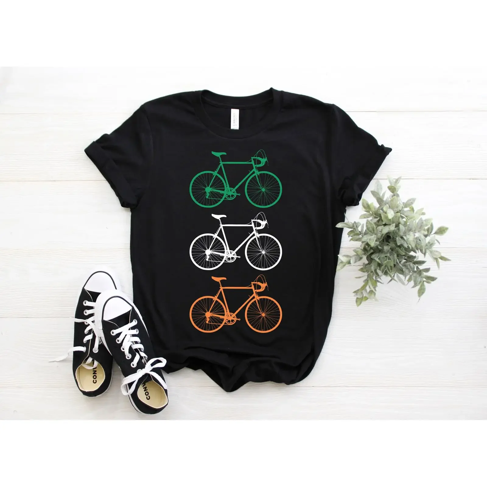 Irish Flag Color Bicycle T Shirt St Patrick's Day Cycling Biking Cyclist Casual  for Bike Rider vintage Washed Comfortable