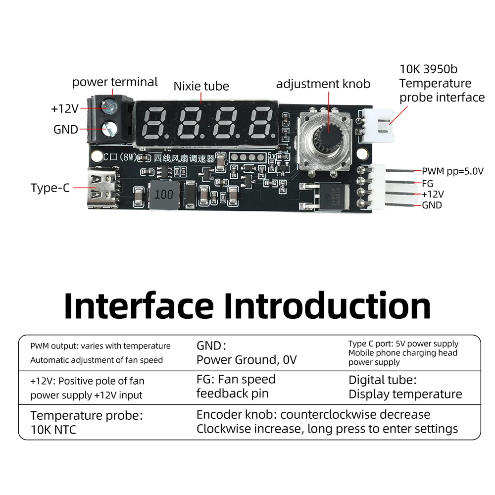 Vierkanaliger PWM-Lüftergeschwindigkeitsregler mit Digitalanzeige, 5-24V Weitspannung, 5A Hochleistungs-Kühlmodul für PC-Hardware – Detail 19