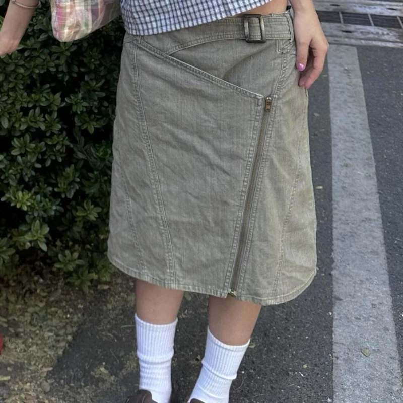 American Retro Washed Irregular Stitching Denim Skirt 2025 Spring and Summer High Street Loose A-leg Women's Long Skirt