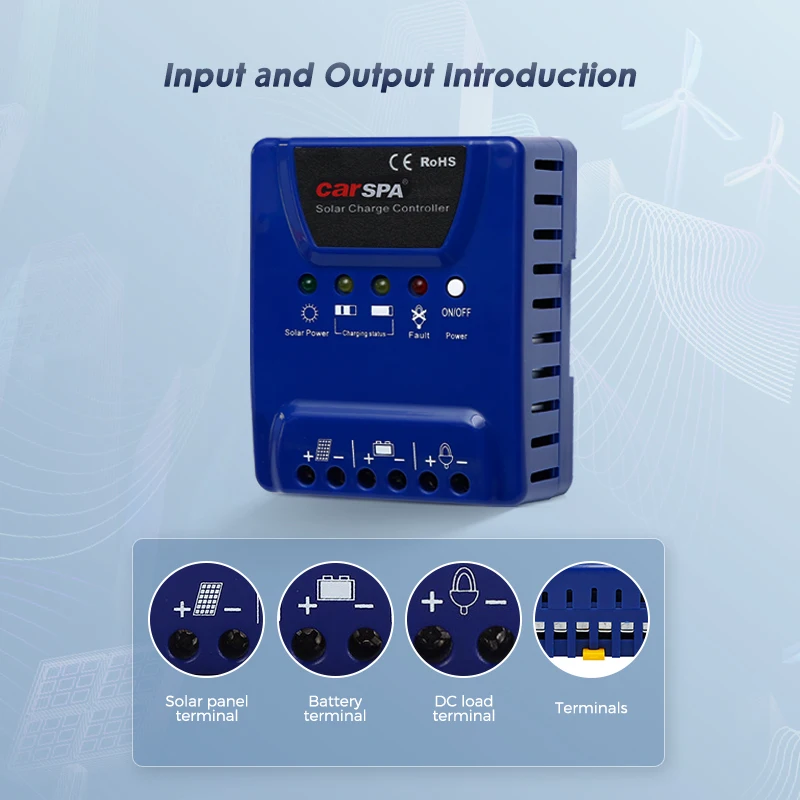 Solar Charge Controller AUTO 12/24V 20A Controller PWM Solar Charge Controller With Din Rail Mount and LED Indications