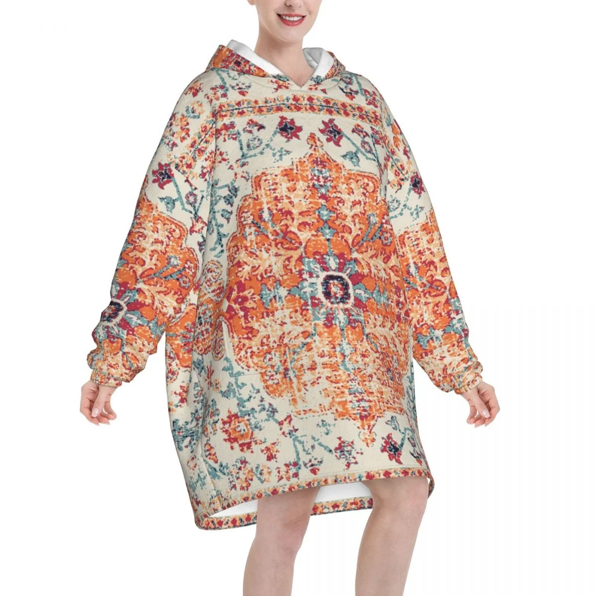 Aztec Terracotta Boho Wearable Flannel Blanket Hoodie Oversized Hooded Blanket Pullover Sweatshirt Fleece Sherpa Blankets