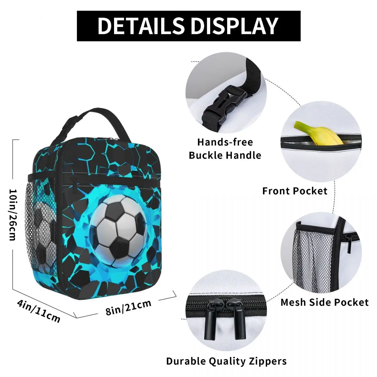 Soccer Football Balls Insulated Lunch Bag High Capacity Sports Lunch Container Cooler Bag Tote Lunch Box College Travel Men