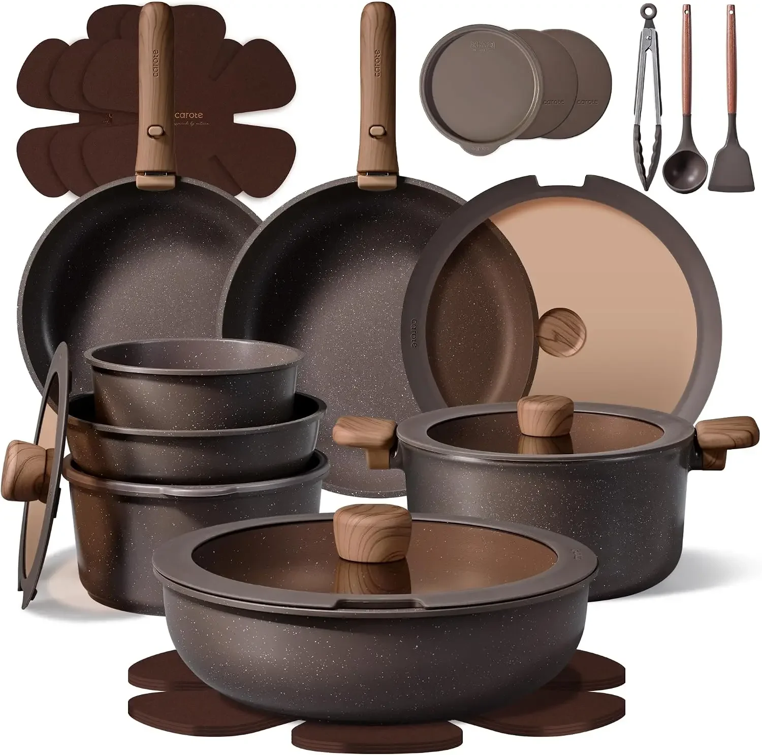27pcs Pots and Pans Set Non Stick, Detachable Handle Cookware | Ultra Nonstick, Space Saving, Dishwasher & Oven Safe, Non-Toxic