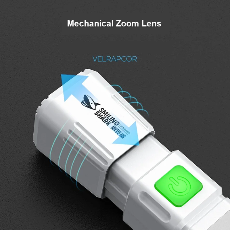 Telescopic Zoom Flashlight Protective Rechargeable Portable Multi Gear Adjustment Side Light for Outdoor Camping Illumination