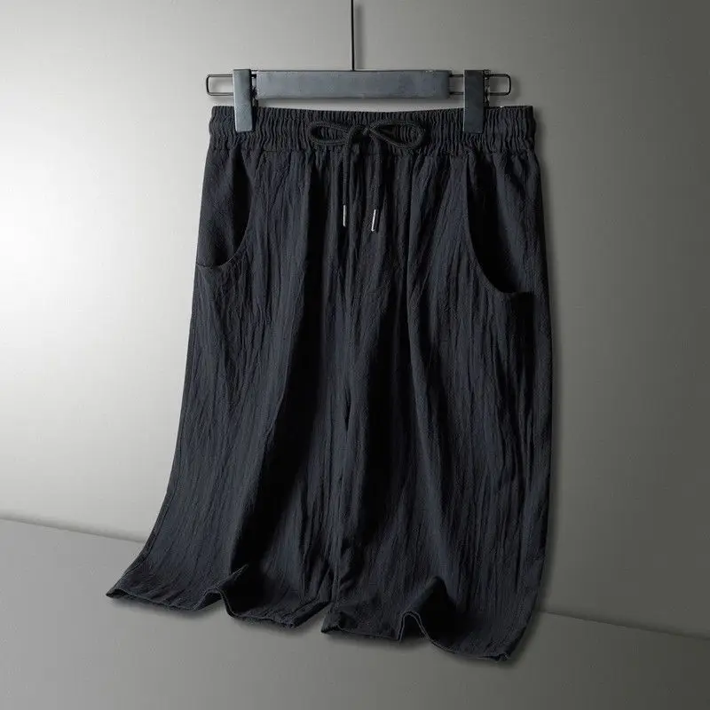 Linen short-sleeve shorts set for men, Chinese-style loose round neck summer fashion casual sportswear