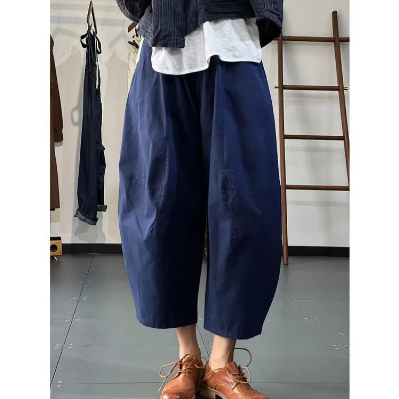 

Новинка 2023 года, летние свободные укороченные брюки, женские корейские модные хлопковые тонкие универсальные удобные широкие брюки-шаровары