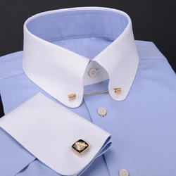 Pinhole collar empire collar patchwork collar French cuffs men's shirt manager business 100% cotton stripe custom shirt for men