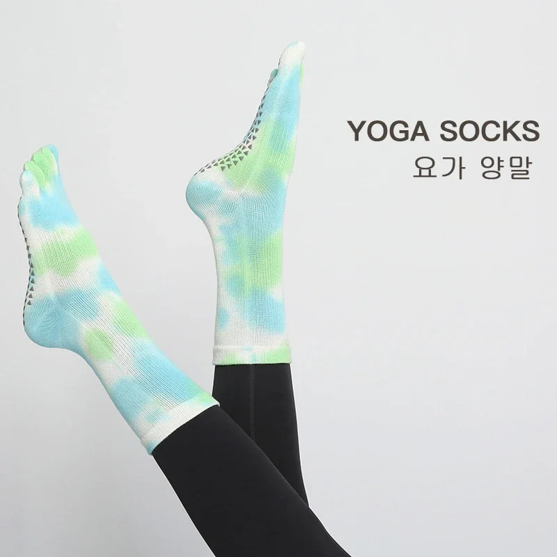 

High Quality Yoga Socks Tie-dye Gradient Calf Five Finger Socks Women's Non-slip Mid-tube Bodhichita Fitness Socks