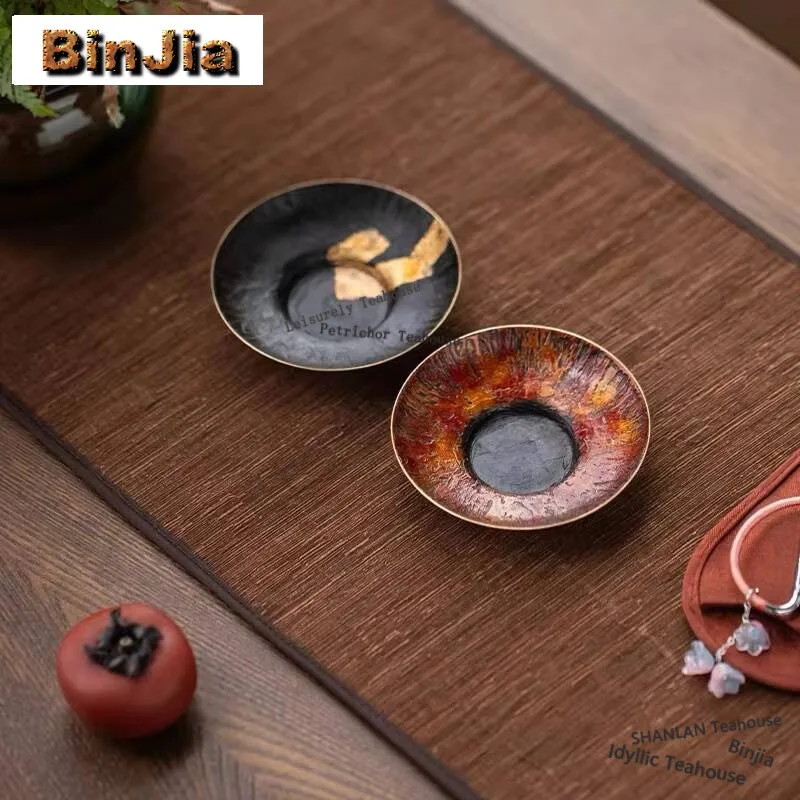 

High-end Large Lacquer Copper Coasters Japanese Teacup Base for Coffee Cups Handmade Anti-scald Placemats Tea Non-slip Mat Craft