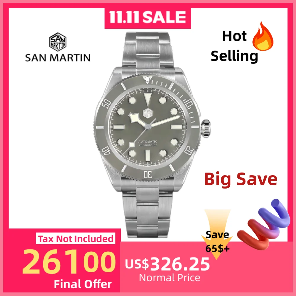 

San Martin 40mm Men Watch BB58 Retro Water Ghost Mechanical Diver Screw Bracelet Sapphire 20Bar Waterproof Luminous SN0008 V3