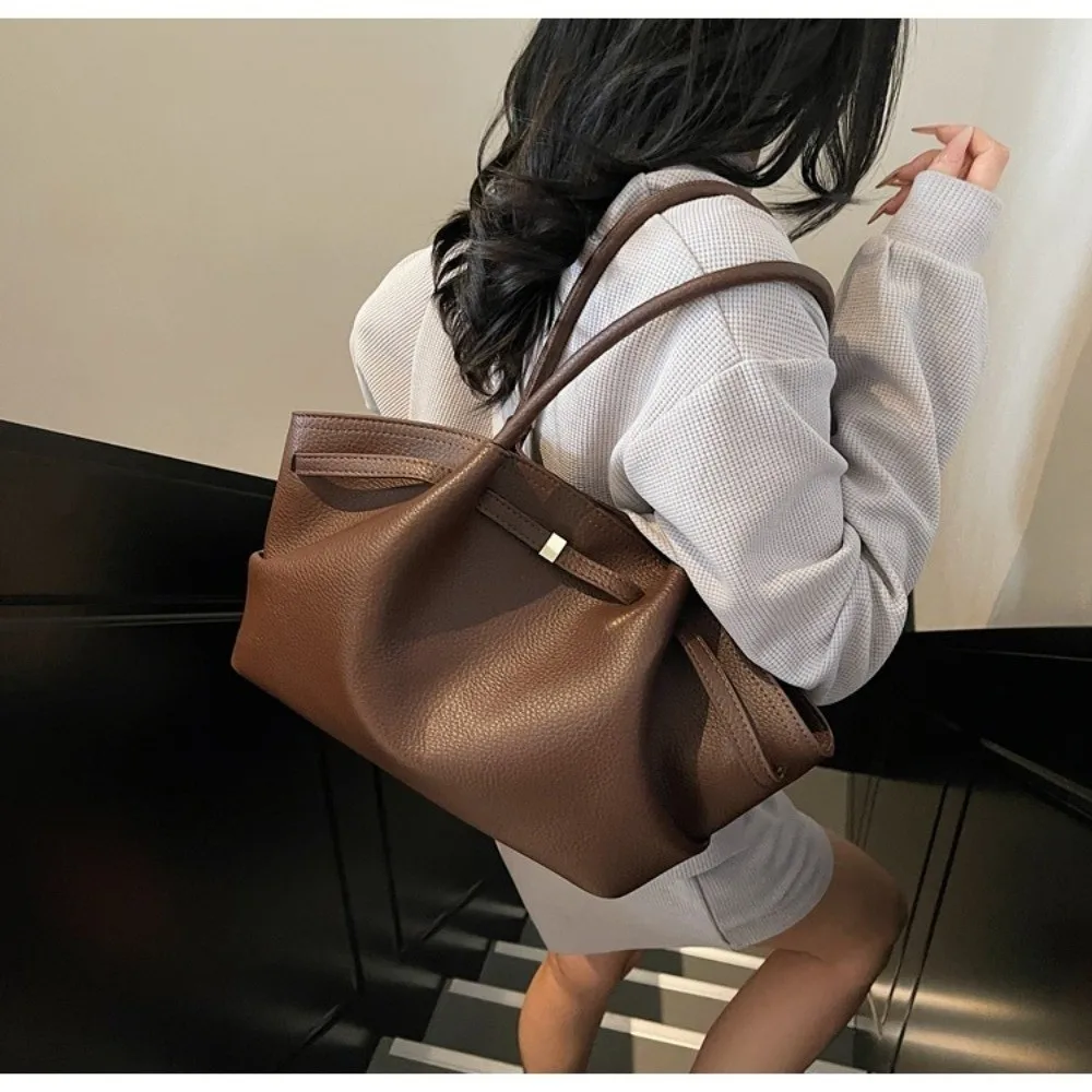 

Fashion French PU Shoulder Bag Solid Color PU Leather Women Tote Bag Lychee Pattern Large Capacity Underarm Bag Women