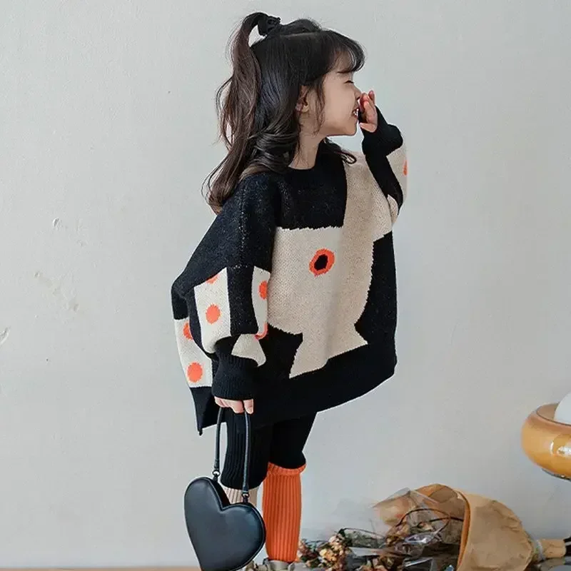 

Sweaters Girls Children Clothing Thickening Warm Autumn Winter New Loose Two Piece Set Irregular Pattern Forking Cotton B207