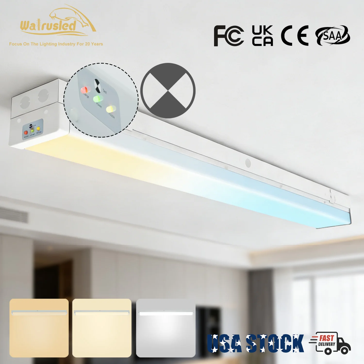 

4 Foot LED Shop Emergency Stairwell Light, Battery Backup, 40W 5000lm, 3/4/5000K, Flush Mount LED Wrap Shop Ceiling Light, FCC