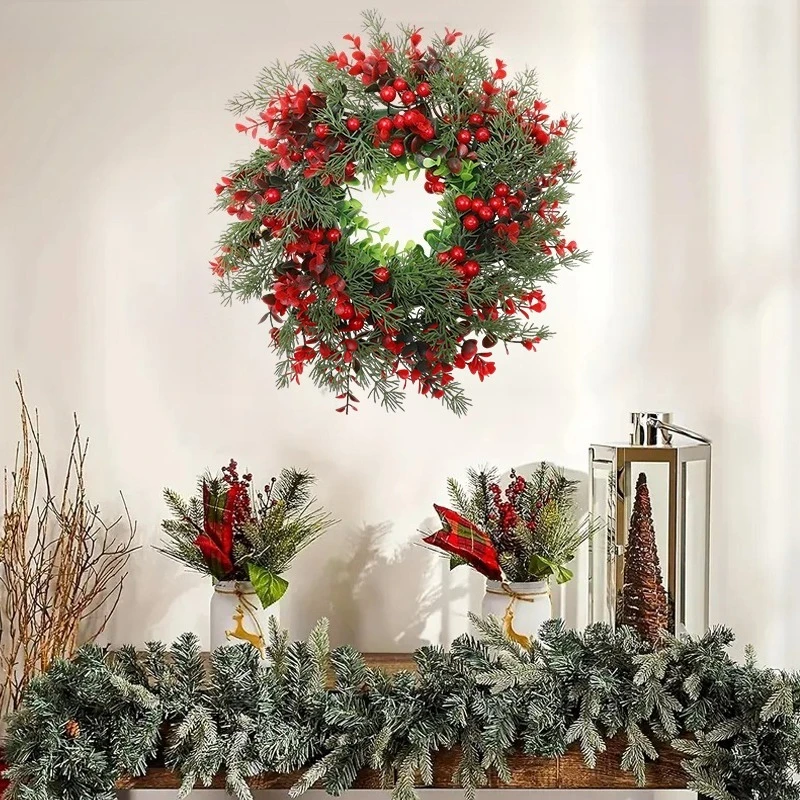 

35/45cmChristmas Wreath with Red Berries andRed Berries Christmas Garland Rustic Farmhouse Holiday Decoration for Indoor/Outdoor